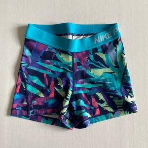 Fun Tropical Print Nike Pro shorts, Size Small.